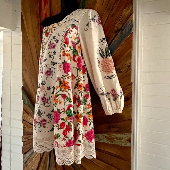 NWT Farm Rio Toucan's Garden print empbroidered one sleeve mini dress Sz M - Picture 7 of 16